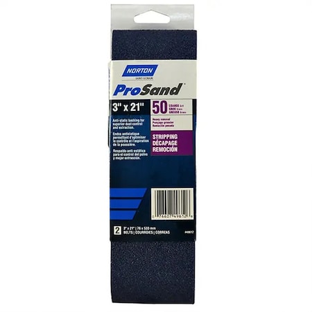 Norton Co 3" x 21" ProSand BlueFire Portable Sanding Belt 50-Grit, PK 2 02227